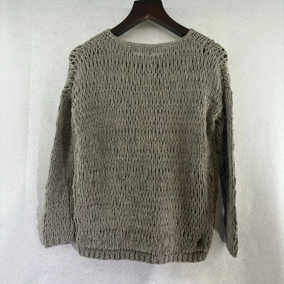 Vince Women’s Small Grey/Greige Wool Blend Mesh Open Knit Long Sleeve Sweater - Picture 2 of 6